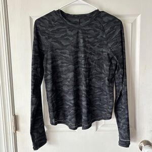 Lululemon Rise and Run Long Sleeve Camo Deep Coal Print